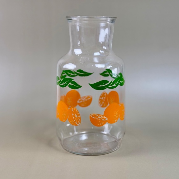Anchor Hocking Other - Vintage Anchor Hocking Juice Jug | Citrus Carafe with Oranges & Leaves | 1970s